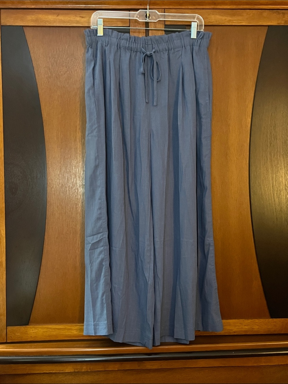 NWT Umgee Elastic Drawstring Waist Linen/Rayon Crop Pants w/Pockets—Slate Blue